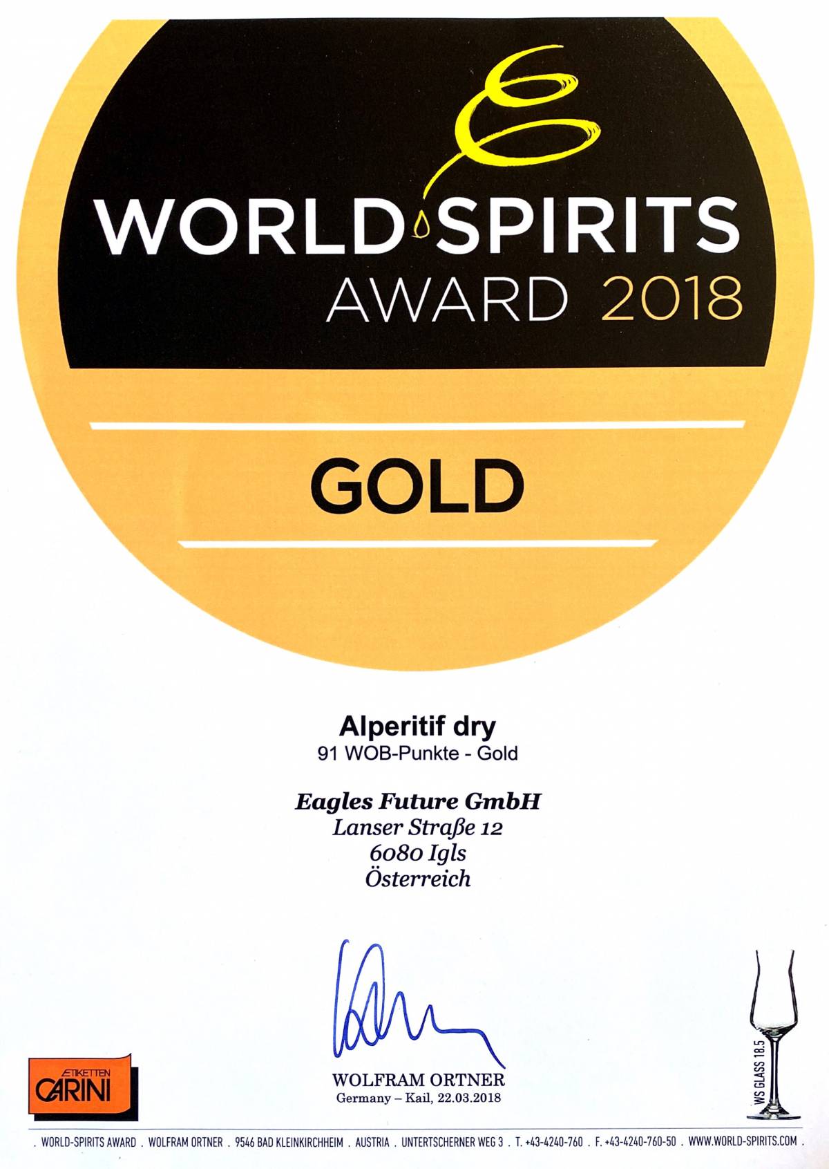 WSA Urkunde 2018 Alperitif Dry